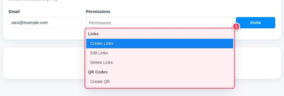The permission list grouped by area