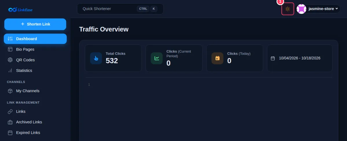 The dashboard in dark mode