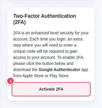 The Two-Factor Authentication card with the Activate 2FA button