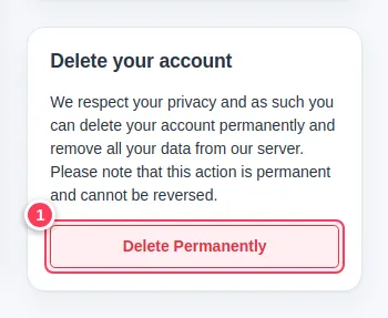 The Delete your account card