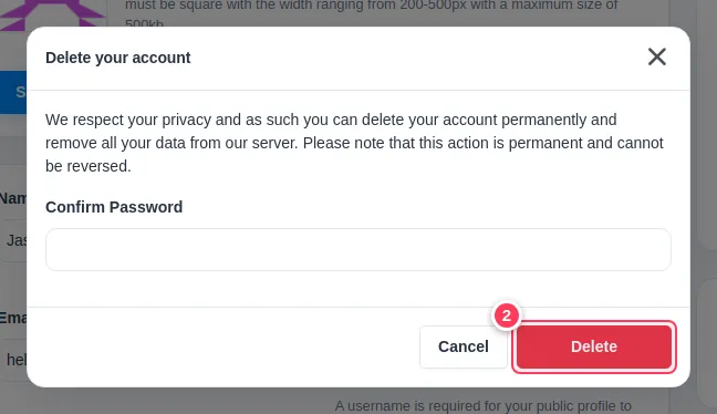 The confirmation window asking for the password
