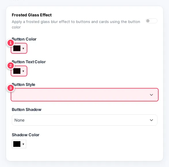 Button colour, text colour and style options