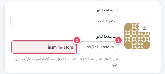 قائمة النطاق وحقل الاسم المستعار لصفحة بايو