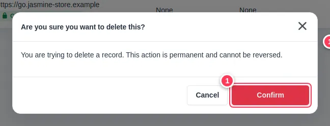 The confirmation window with the Confirm button