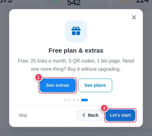 Last slide of the tour: Free plan and extras