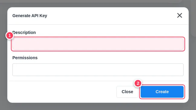 The Generate API Key window
