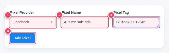 The Add Pixel form