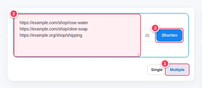 The Multiple tab with three links, one per line