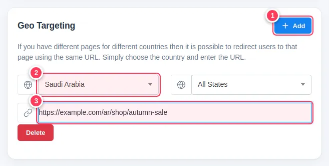 Geo Targeting with a country, state and destination URL