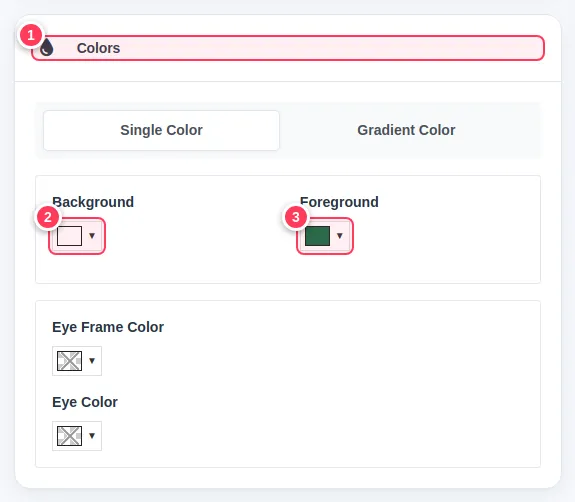 The Colors section with background and foreground pickers