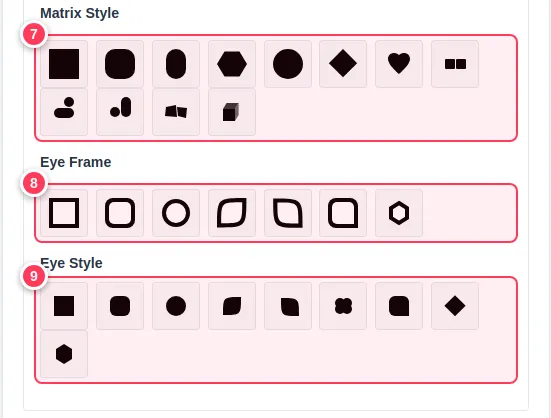 Matrix style, eye frame and eye style options