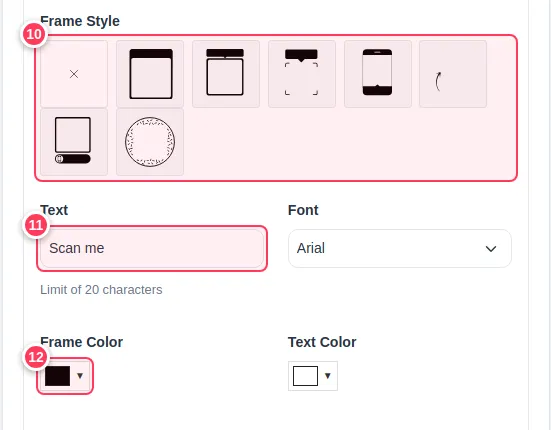 Frame style, text and frame colour